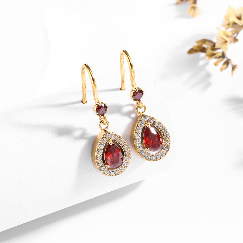 Zircon-inlaid 18K stainless steel stud gold titanium steel earrings