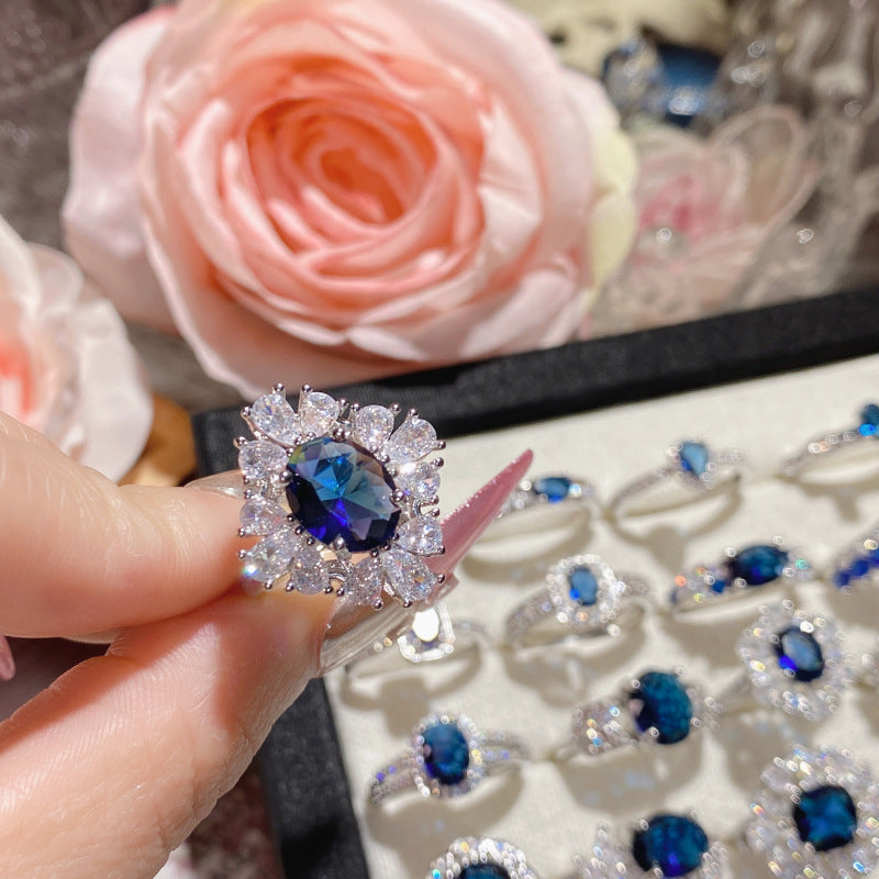 Blue corundum colorful ring