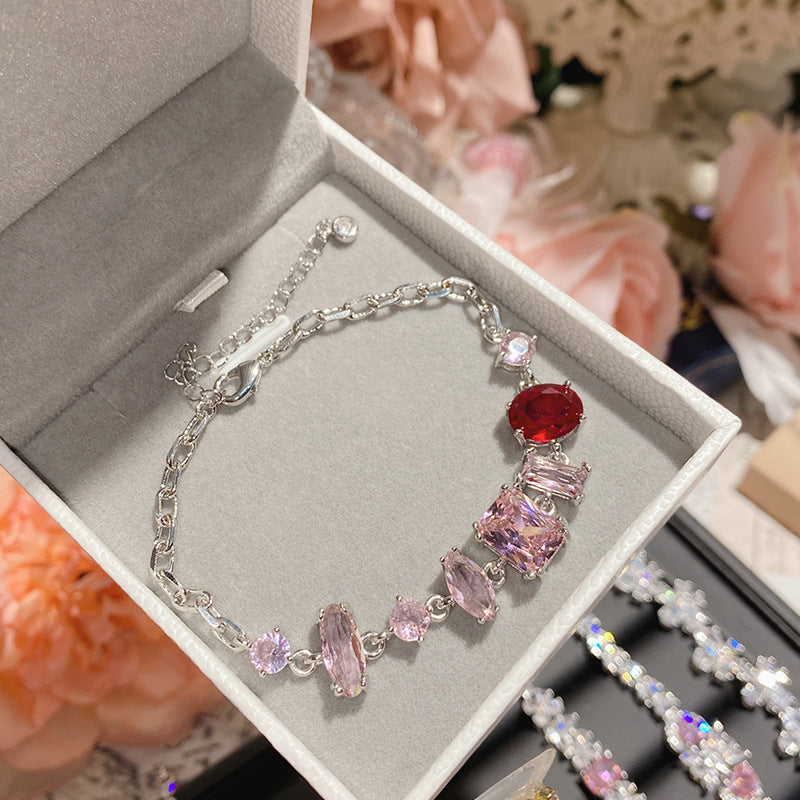 Pink gemstone plated with 18K gold Super Flash full diamond bracelet