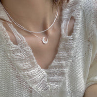 Deep Sea Natural White Mother Shell s925 Sterling Silver Moon Necklace Earring Set