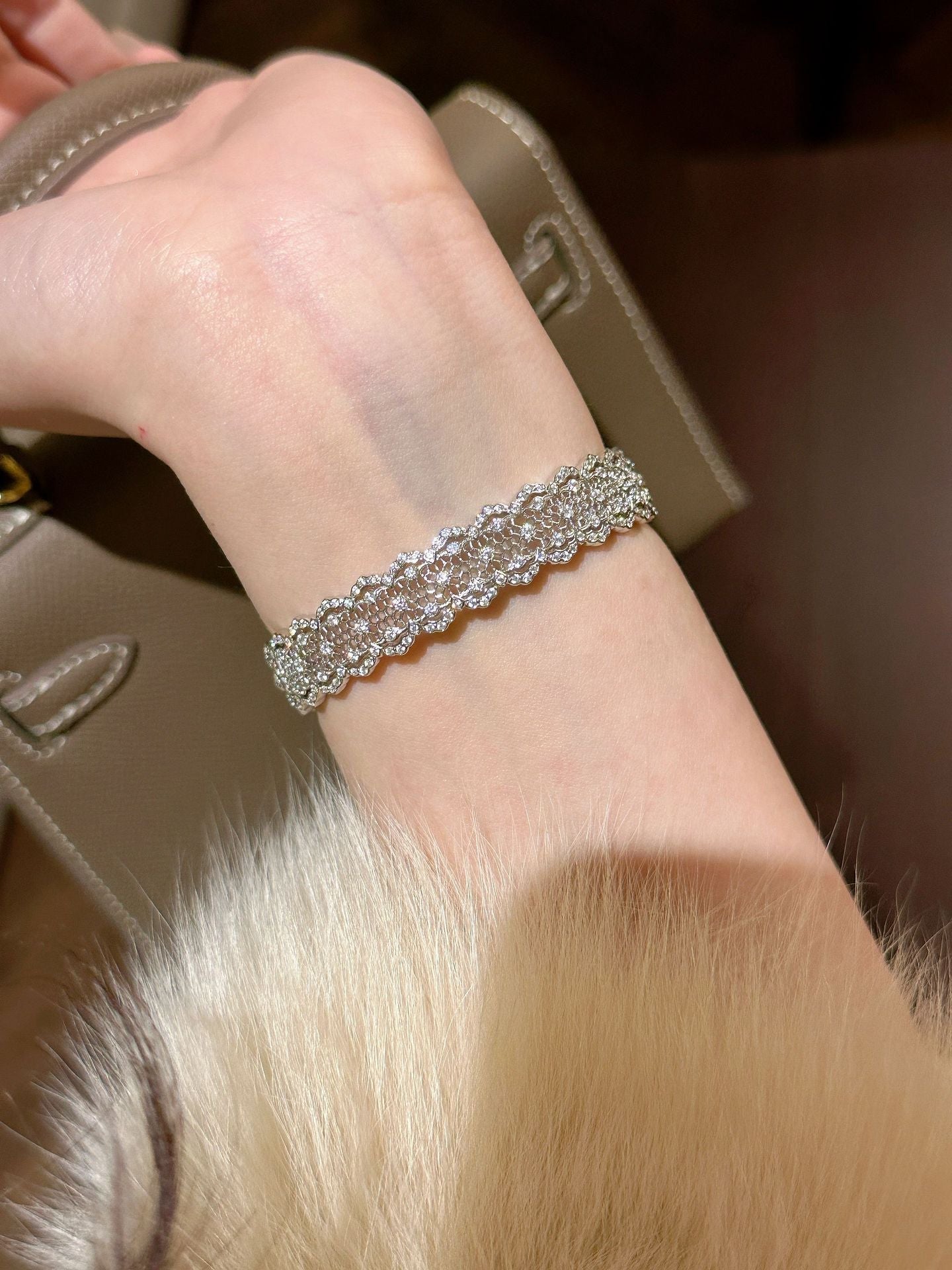 S925 sterling silver openwork lace ring bracelet