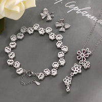 Red corundum zircon flower earrings bracelet necklace set