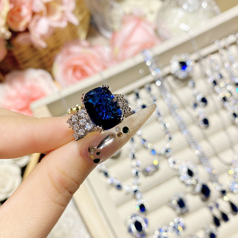 Imitation natural blue gemstone gold-plated studded ring earrings necklace bracelet