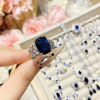 Imitation natural blue gemstone gold-plated studded ring earrings necklace bracelet