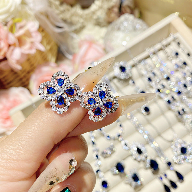 Imitation natural blue gemstone gold-plated studded ring earrings necklace bracelet