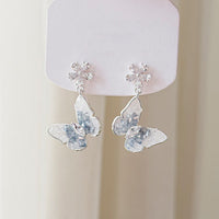 Silver needle gradient blue butterfly flower earrings