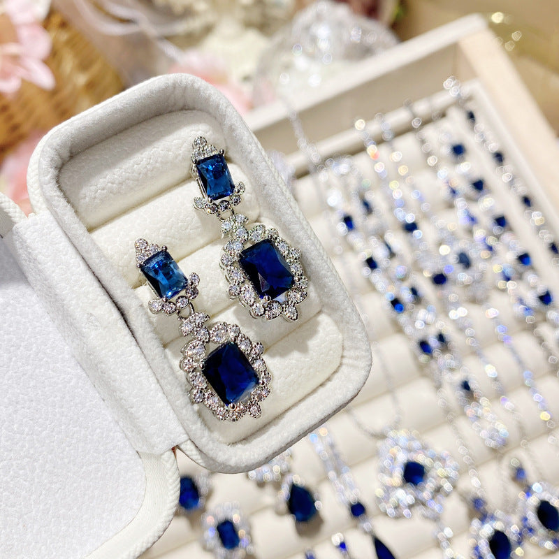 Imitation natural blue gemstone gold-plated studded ring earrings necklace bracelet