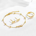 Stainless steel bow zircon bracelet earrings ring set of three