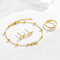 Stainless steel bow zircon bracelet earrings ring set of three