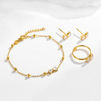 Stainless steel bow zircon bracelet earrings ring set of three