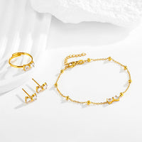 Stainless steel bow zircon bracelet earrings ring set of three