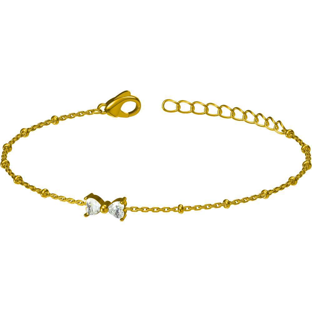 Stainless steel bow zircon bracelet earrings ring set of three