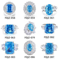 S925 Silver High Carbon Diamond Aquamarine 8A Zircon Reddean gem ring