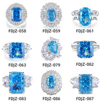 S925 Silver High Carbon Diamond Aquamarine 8A Zircon Reddean gem ring