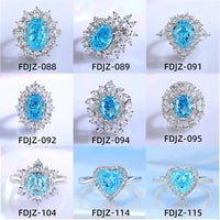 S925 Silver High Carbon Diamond Aquamarine 8A Zircon Reddean gem ring