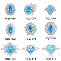 S925 Silver High Carbon Diamond Aquamarine 8A Zircon Reddean gem ring