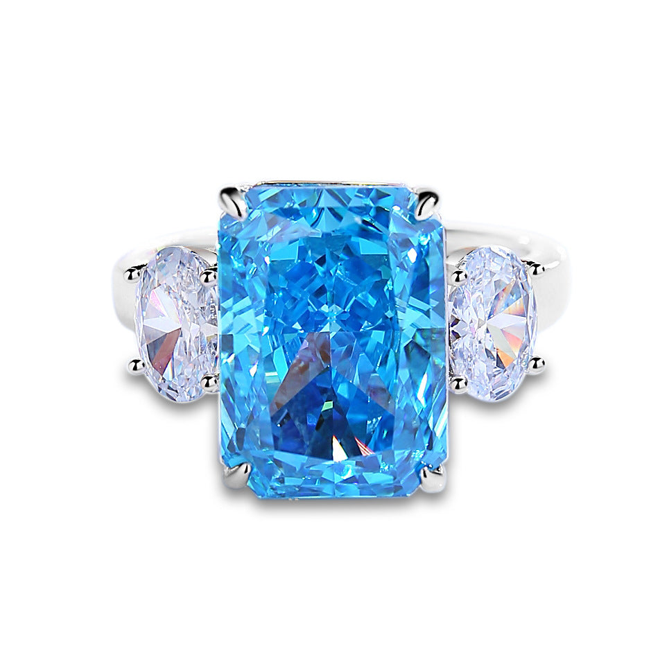 S925 Silver High Carbon Diamond Aquamarine 8A Zircon Reddean gem ring