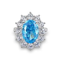 S925 Silver High Carbon Diamond Aquamarine 8A Zircon Reddean gem ring