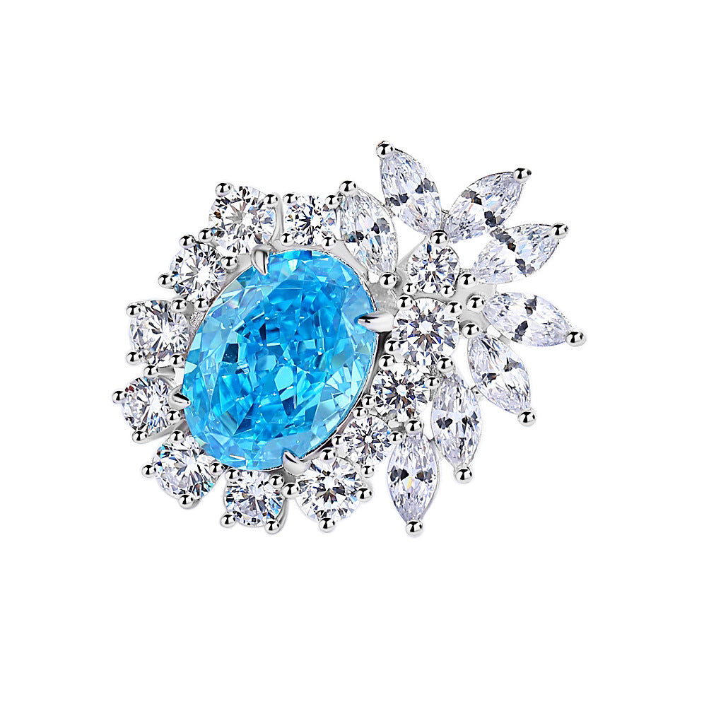 S925 Silver High Carbon Diamond Aquamarine 8A Zircon Reddean gem ring