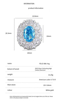 S925 Silver High Carbon Diamond Aquamarine 8A Zircon Reddean gem ring