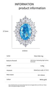 S925 Silver High Carbon Diamond Aquamarine 8A Zircon Reddean gem ring