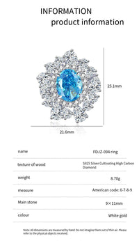S925 Silver High Carbon Diamond Aquamarine 8A Zircon Reddean gem ring