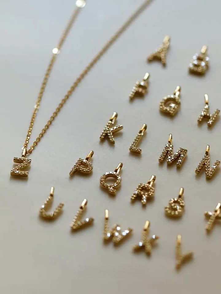 Your name ~S925 sterling silver plated with 14K gold 26 letters necklace pendant cute mini couple DIY
