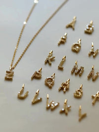 Your name ~S925 sterling silver plated with 14K gold 26 letters necklace pendant cute mini couple DIY