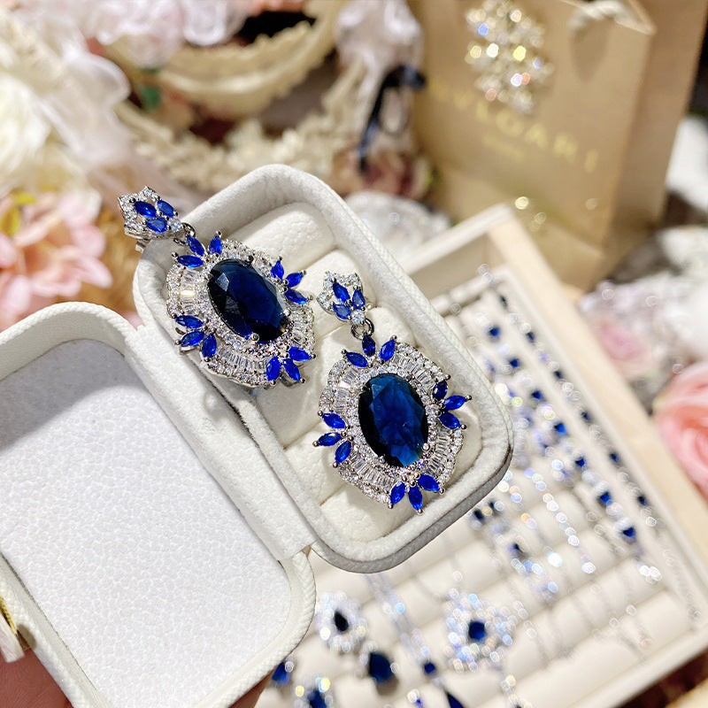 Imitation natural blue gemstone gold-plated studded ring earrings necklace bracelet