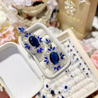 Imitation natural blue gemstone gold-plated studded ring earrings necklace bracelet