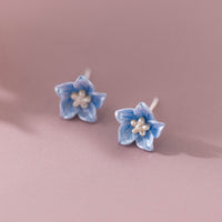 S925 Silver Blue Flower Earrings Camellia