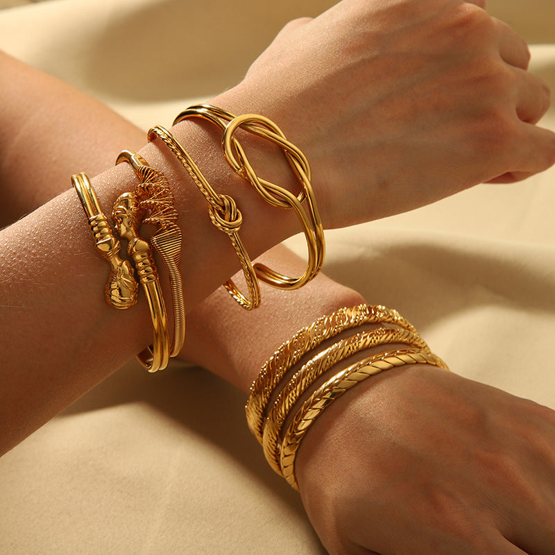 Stainless steel knotted bracelet colorfast 18K gold-plated titanium steel
