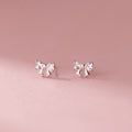 S925 sterling silver studded bow earrings