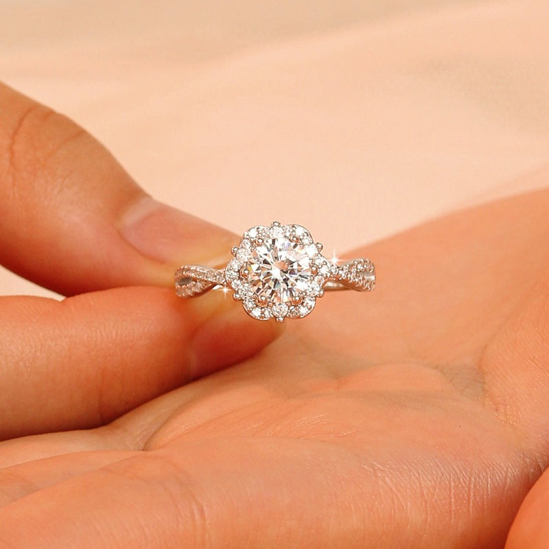 S925 silver one carat D color Mosan diamond ring