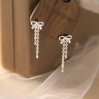 S925 sterling silver bow tassel earrings