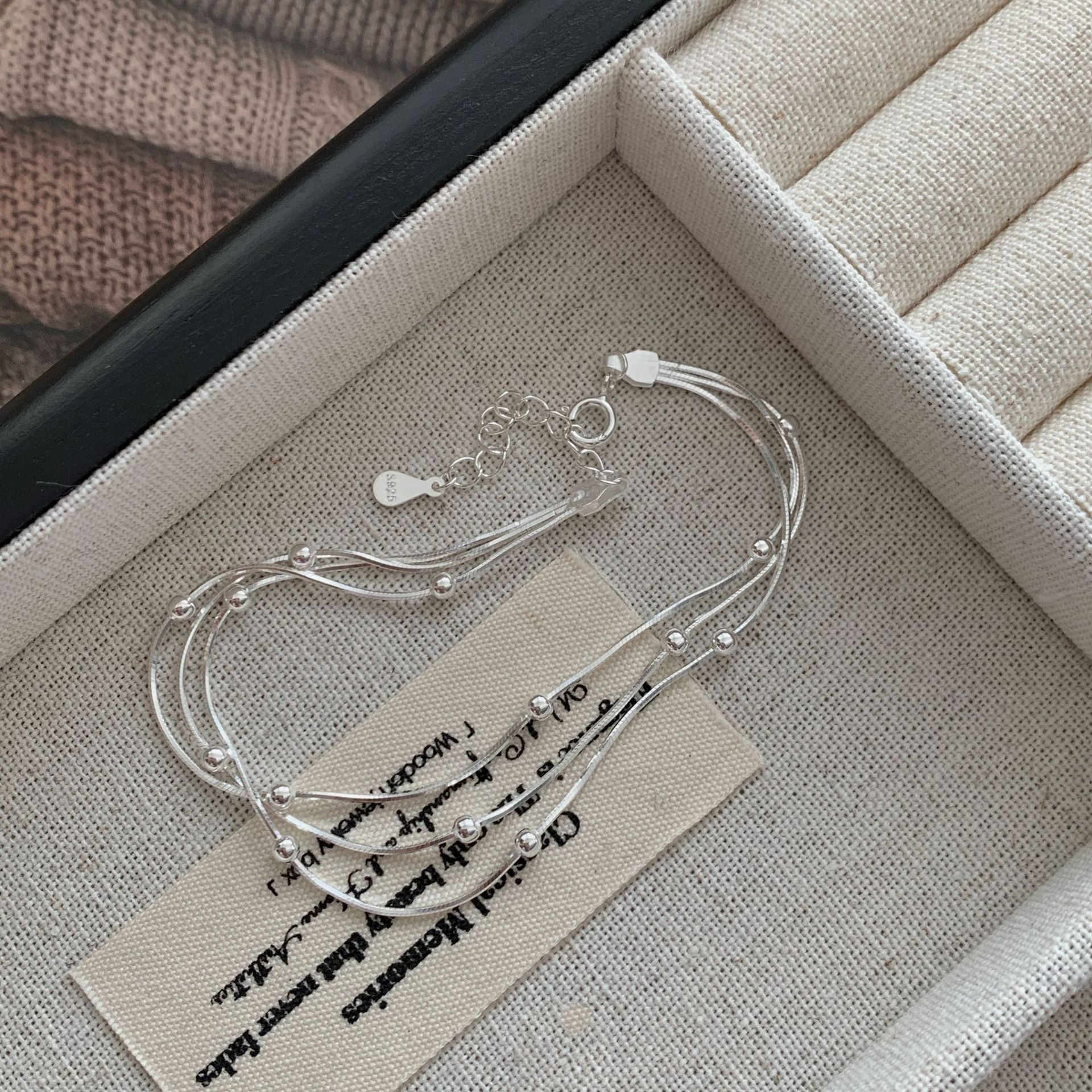S925 sterling silver three-layer bead snake bone bracelet