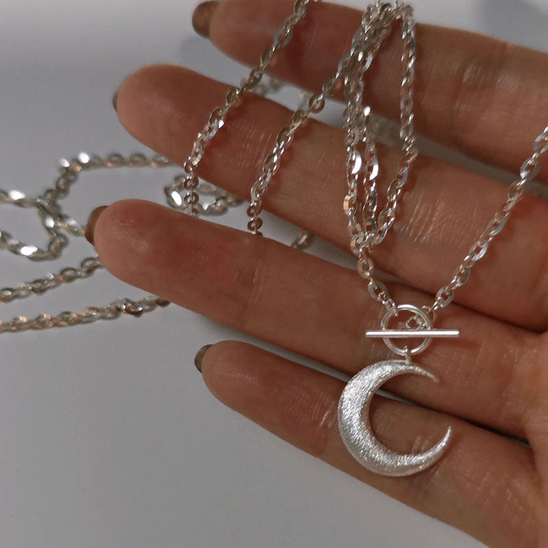 S925 sterling silver glitter moon OT buckle necklace