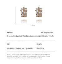 S925 silver needle enamel flower cube earrings