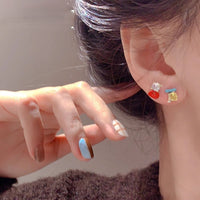 Zircon diamond-encrusted drop oil color earrings