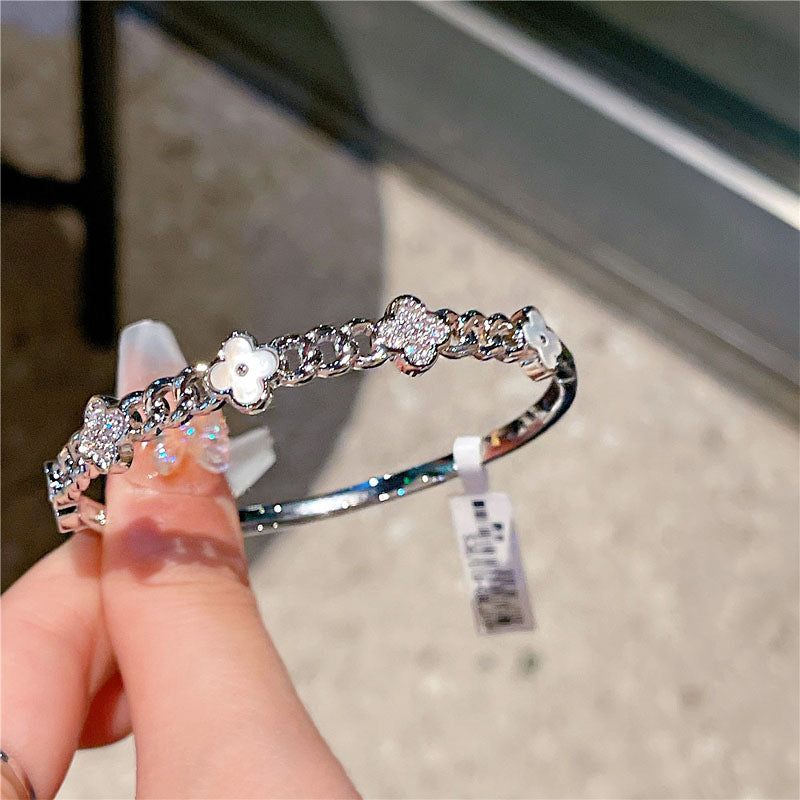 Real gold plated lucky four-leaf clover zircon bracelet