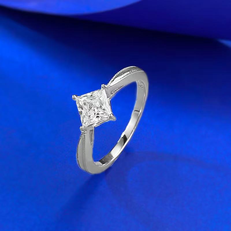 Square Design S925 Sterling Silver Ring Set with 5A Zircon