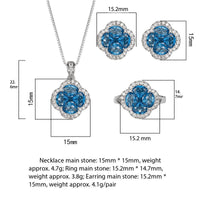 Blue spinel crystal four-leaf clover necklace ring earrings set