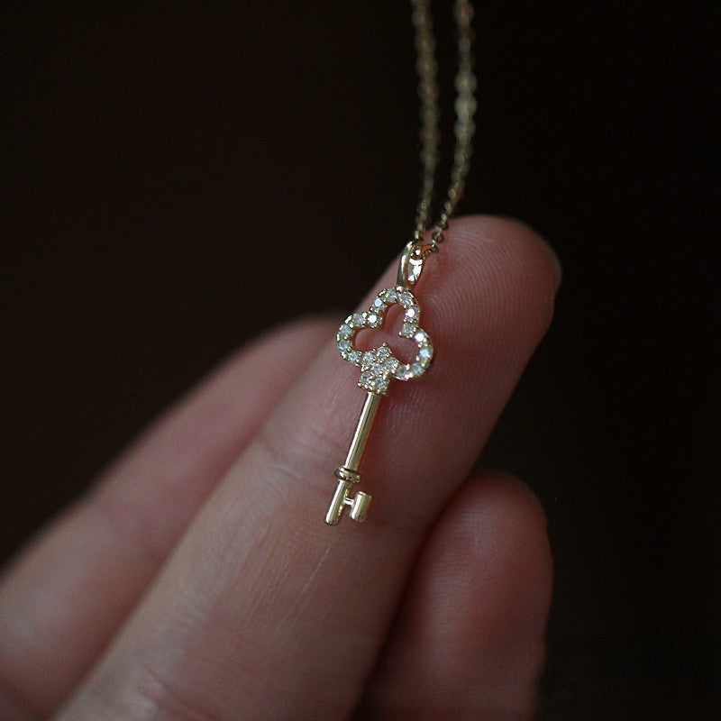 S925 sterling silver plated 14K gold necklace diamond key