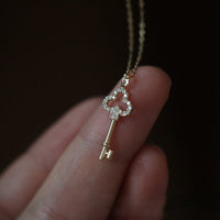 S925 sterling silver plated 14K gold necklace diamond key
