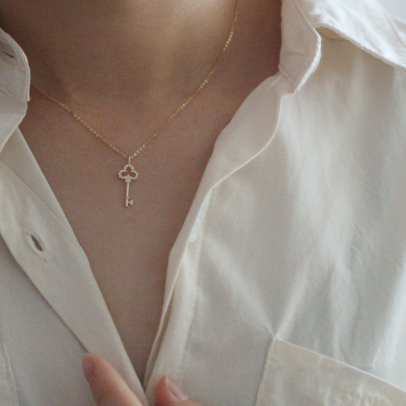 S925 sterling silver plated 14K gold necklace diamond key
