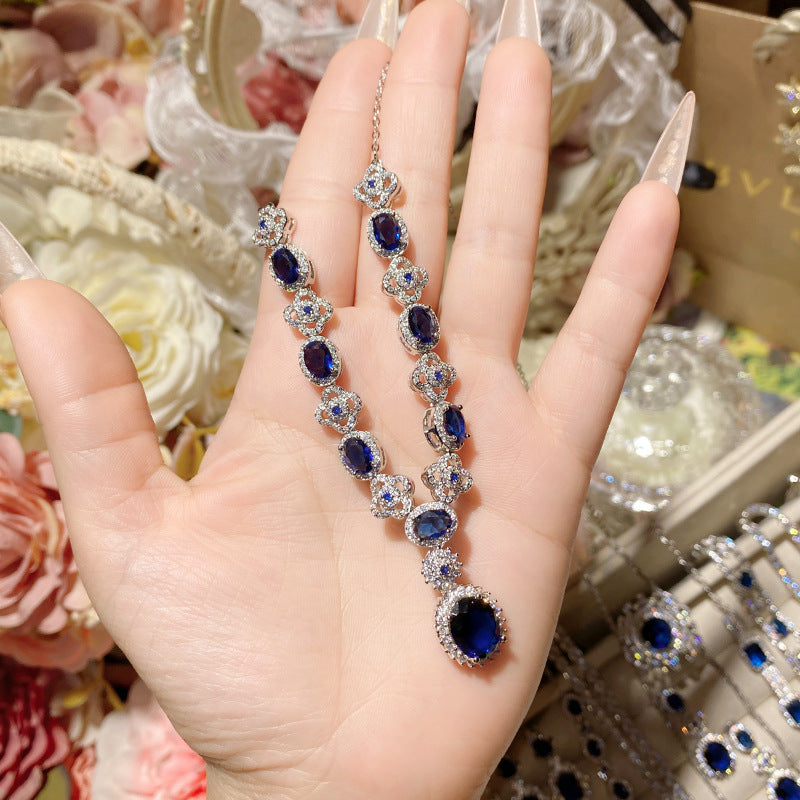 Imitation natural blue gemstone gold-plated studded ring earrings necklace bracelet
