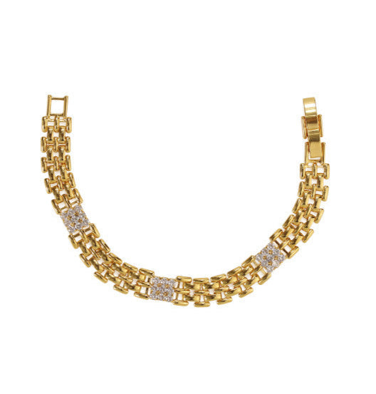 Brass gold plated/zircon diamond strap bracelet