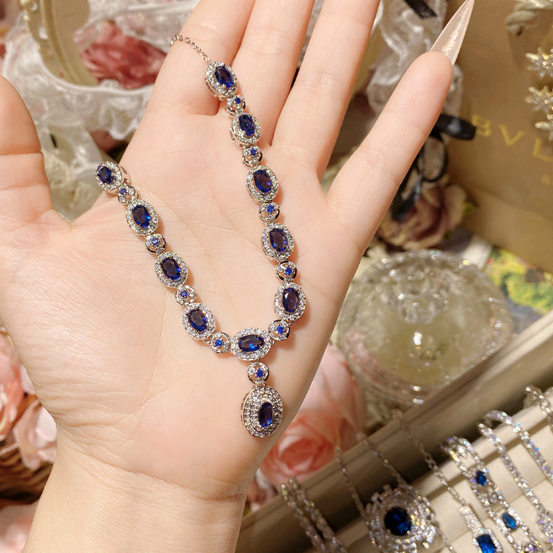Imitation natural blue gemstone gold-plated studded ring earrings necklace bracelet