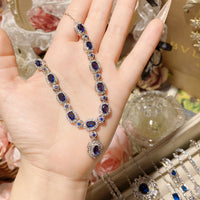 Imitation natural blue gemstone gold-plated studded ring earrings necklace bracelet