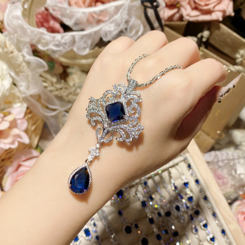 Imitation natural blue gemstone gold-plated studded ring earrings necklace bracelet